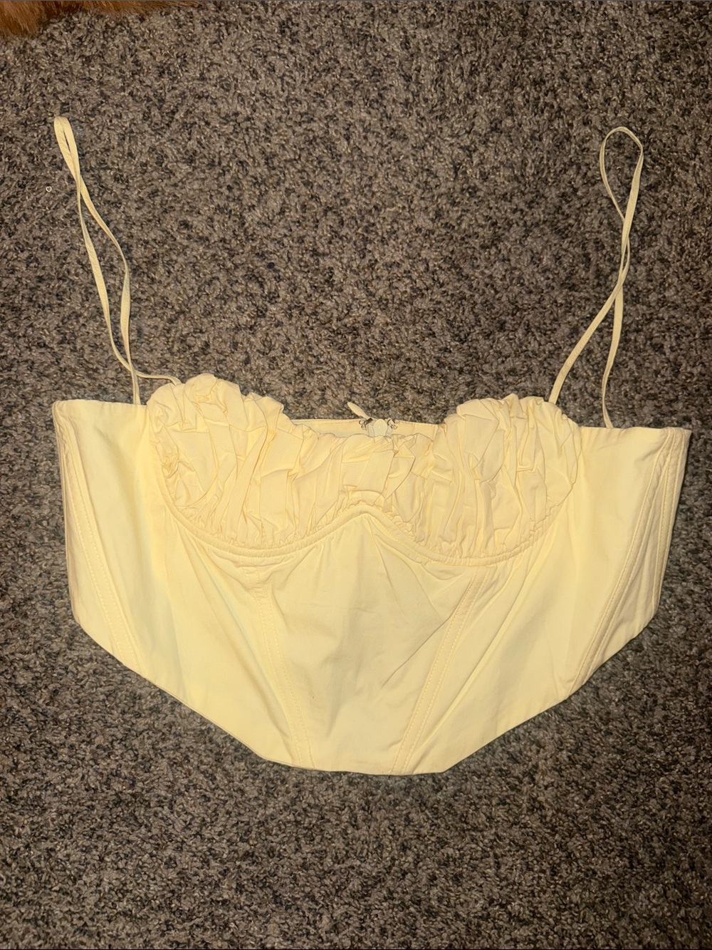 Ruffled Bustier Crop Top in Pale Yellow - Women's